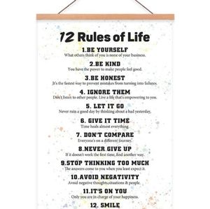KAIRNE 12 Rules Of Life Inspirational Quote Art Print with Wooden Hanger.